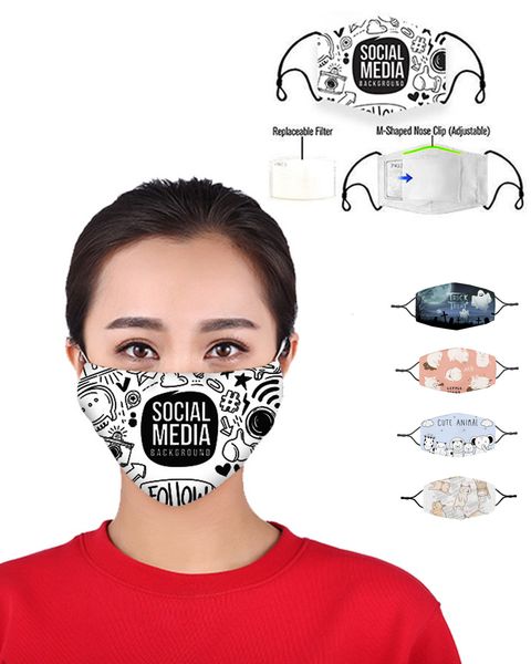 

mouth with 2pcs pm2.5 replaceable filters reusable print cute animal cat cotton washable breathable dustproof masks 0cnz