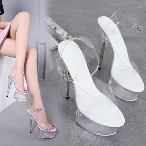 

14.5cm dancing nightclub sandals female steel stilettos model catwalk performance sandals high heels dance thick bottom1, Black