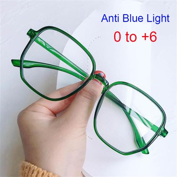 

0.5 to -6 green anti-blue myopia glasses men women vintage oversized square glasses frame big prescription minus, White;black
