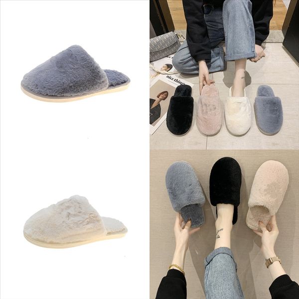 

2ojav slippers faux fur shoes women home flat plush ball house slipper cute plush home indo slippers fashion outdoor summer floor women, Black