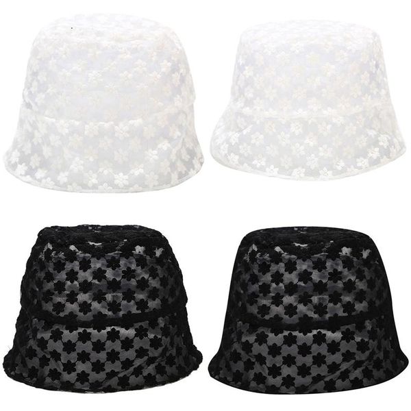 

korean fashion women's summer lace shade bucket hat lightweight fisherman hat, Blue;gray