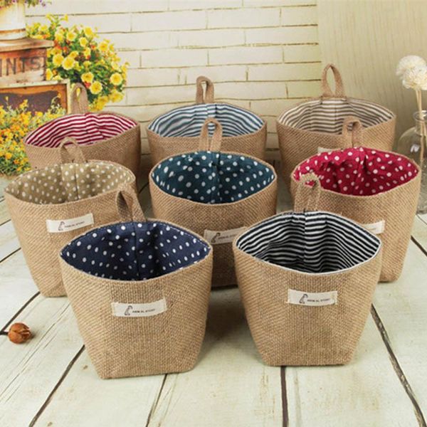 

motogoods storage baskets stripe sundries organizer home decor cosmetic organiser small sack bag hanging pocket cotton linen