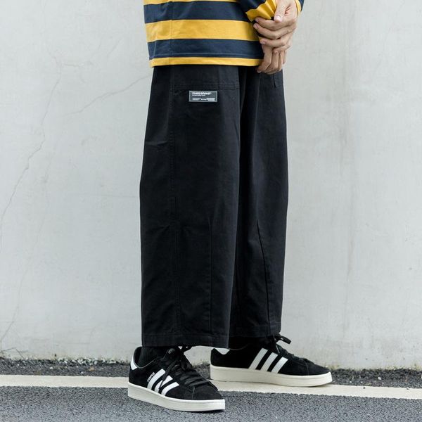 

men's fashion brand lazy style loose tube wide leg pants elastic waist capris, Blue