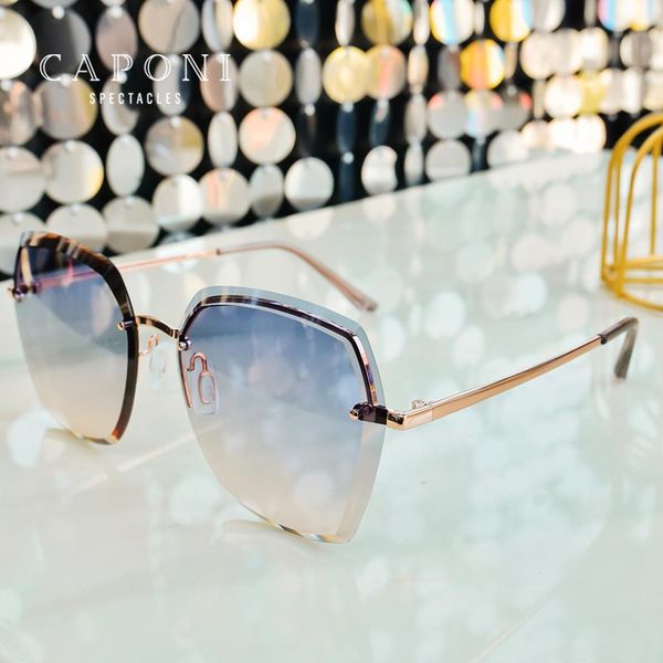 

caponi women's sunglasses 2020 new vintage rimless fashion sun glasses cutting lenses gradient oversized shades for women cp7095