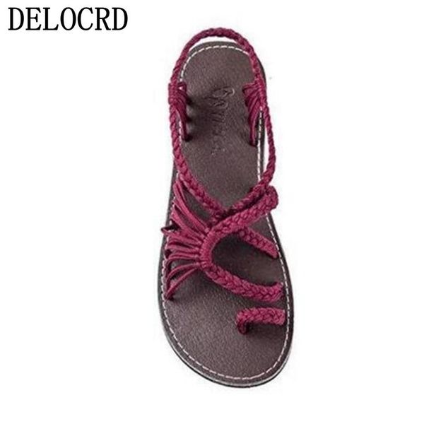 

19large size rope knot summer europe the united states beach toe flat sandals women's shoes y200509, Black