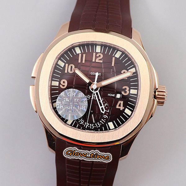 

super grf v2 version pp. cal.324 s c fus chronograph automatic 5164r-001 brown texture dial mens-watch 18k gold case rubber strap watches, Slivery;brown