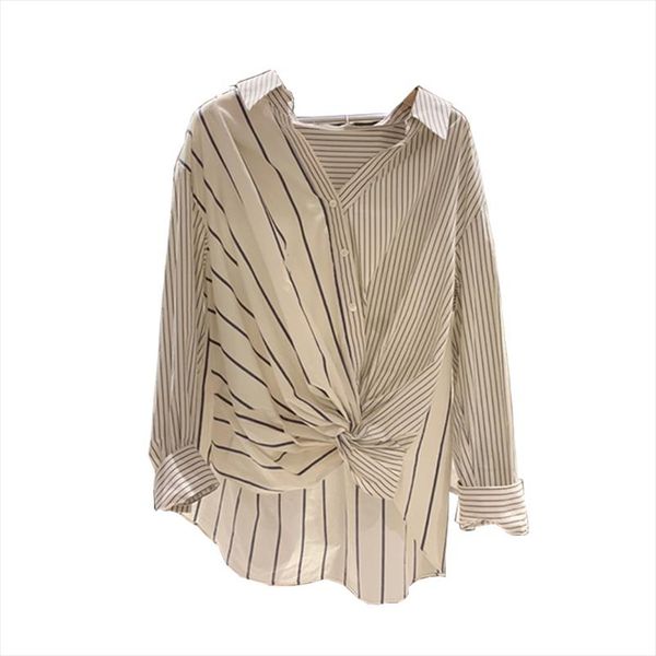 

ewq] korean style women shirts new 2020 spring cotton casual wild ladies blouses and striped long sleeve women clothing, White