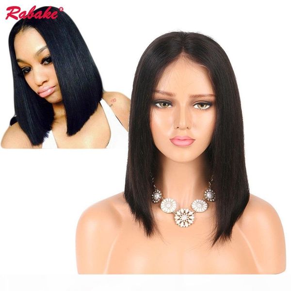 

rabake short lace front human hair wigs brazilian remy hair bob wig with pre plucked hairline bleached knots ing, Black;brown
