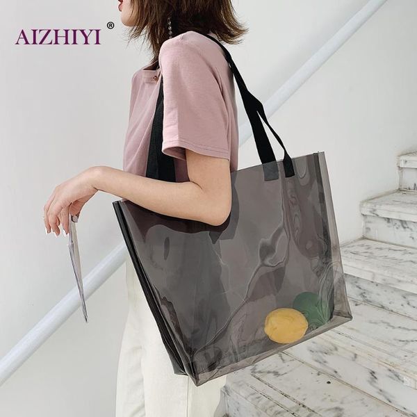 

2020 new fashion clear women handbag transparent shoulder bag female casual large capacity summer beach shopping totes