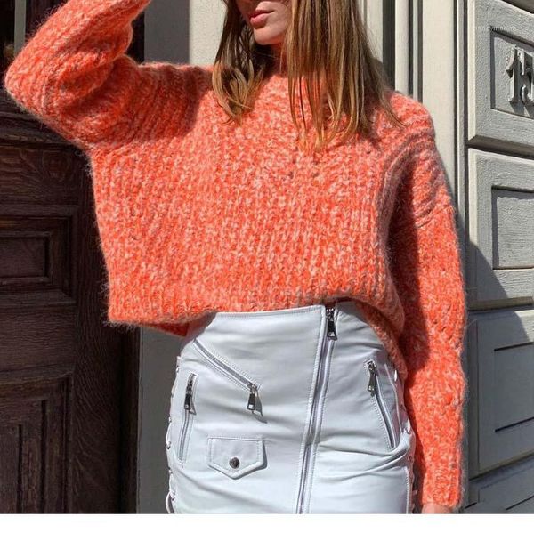 

women's sweaters women sweater2021 autumn and winter orange mixed alpaca loose high collar long-sleeved wool sweater1, White;black