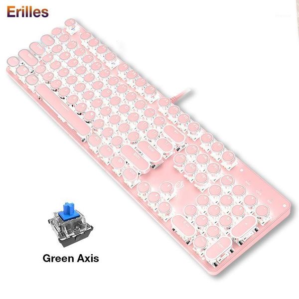 

real mechanical keyboard green axis 104 key gaming keypads rgb backlit punk romantic pink keyboards metal plate wired keyboard1