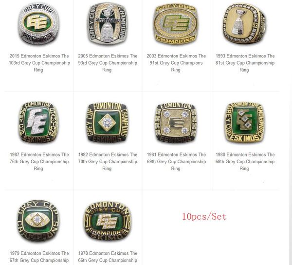 

cfl 10pcs edmonton eskimos grey cup team champions championship ring with wooden box sport football souvenir men fan gift 2020, Silver