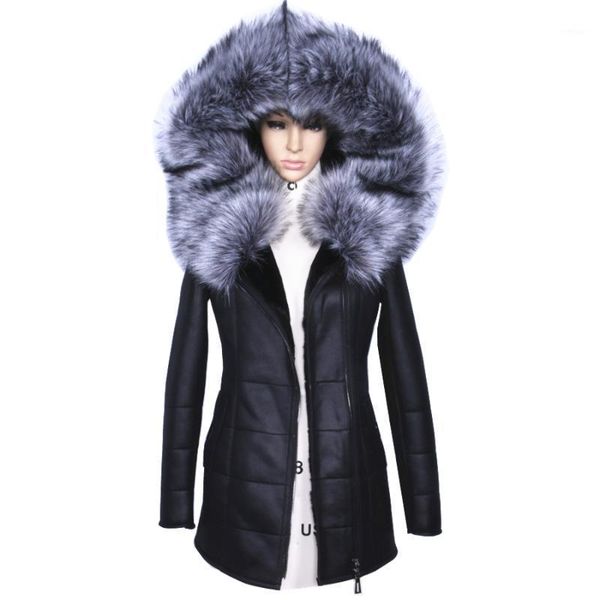 

factory direct supplier winter jacket women coats thick artificial fashion slim suede female models leather fur collar h1z11, Black
