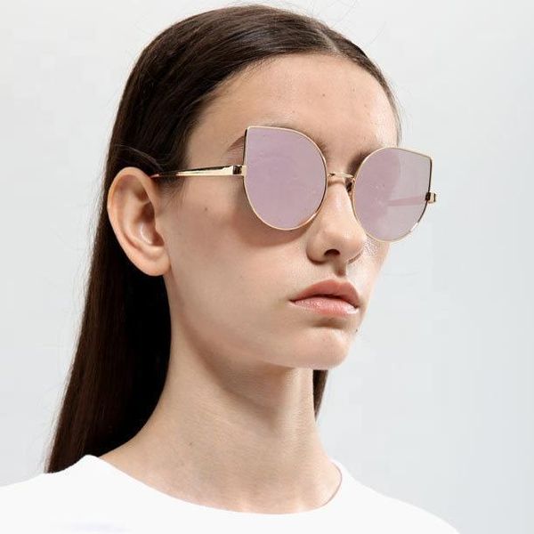 

2020 fashion oversized big purple round cat eye sunglasses women polarized metal summer outdoor uv400 eyewear female futuristic1, White;black