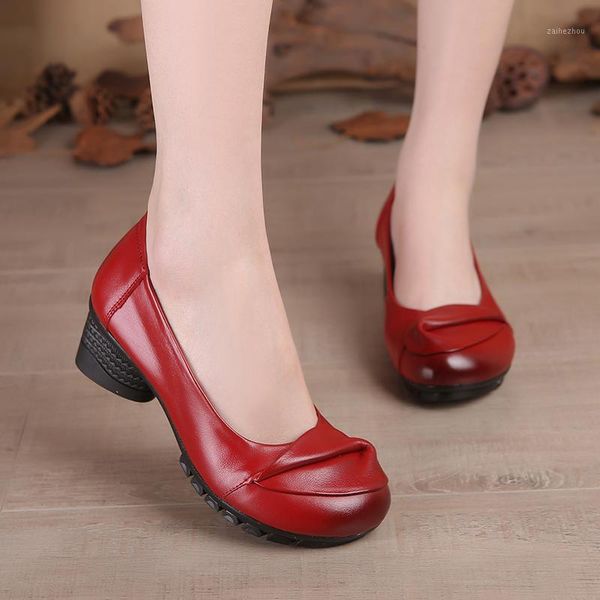 

tilocow genuine leather women platform shoes classic ladies high heel shoes woman shallow women's pumps slip on mother1, Black