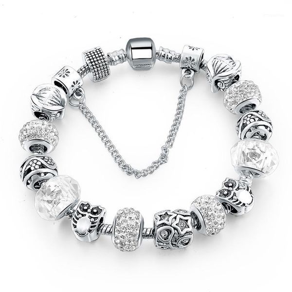 

grapes trendy diy silver color jewelry crystal ball beads charm bracelet & bangles for women cuff chain brand bracelet girl gift1, Golden;silver