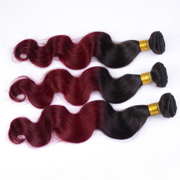 

7a grade peruvian virgin hair body wave ombre burgundy 1b 99j two tone color 100% unprocessed human hair weave bundles ing, Black