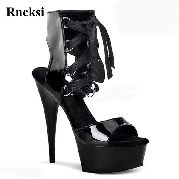 

rncksi front strap cool boots 15cm high-heeled shoes female sandals unusual high heel shoes fashion 6 inch high, Black