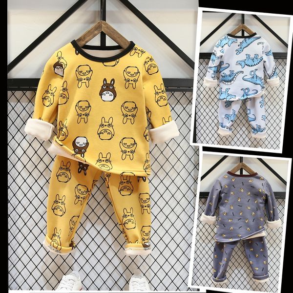 

boys' warm underwear set plush thickening 2-5-8-year-old children's pajamas autumn and winter clothing, White