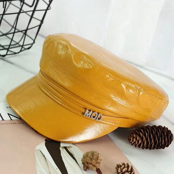 

women fashion beret solid faux pu leather beret french artist warm beanie hat1, Blue;gray