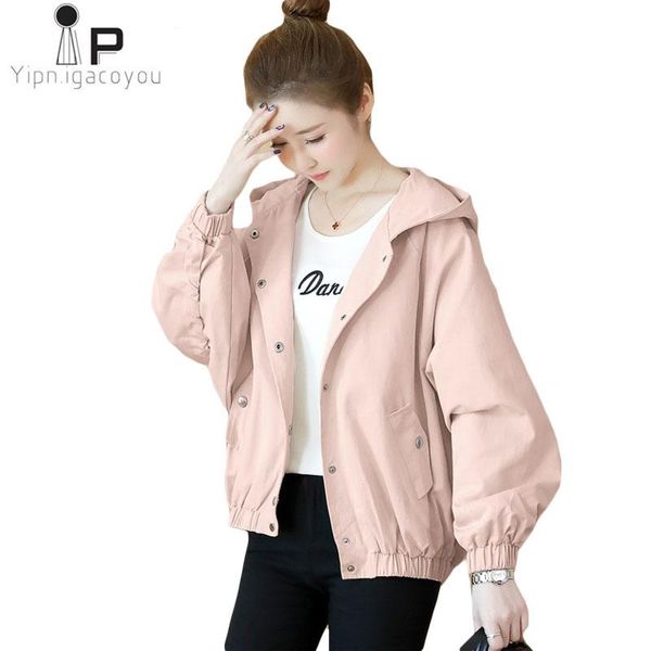 

women's jackets casual short baseball jacket women coat spring autumn 2021 hooded wild fashion loose plus size ladies overcoat, Black;brown