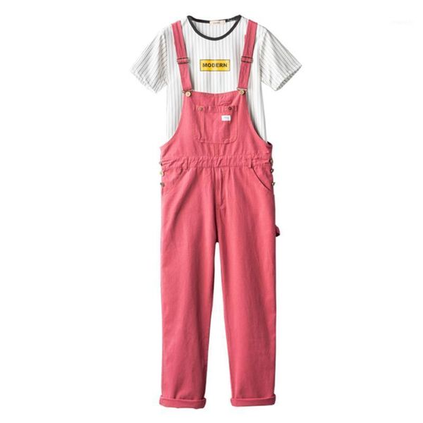 

men's loose fancy color bib overalls hip hop straight pants casual pockets jumpsuits for youth pink black blue1, Blue
