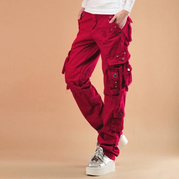 

#0909 2020hip hop pants ripped pleated loose streetwear cargo pants women casual joggers multi pockets red/black straight, Black;white