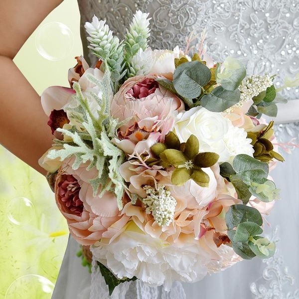 

bride holding flower artificial flowers wedding bouquets bridal holder simulation flower wedding engagement party fake1