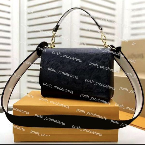 

leather turnlock bag for women's shoulder bag leather shoulder strap designer handbag solid color women twist style bag with box