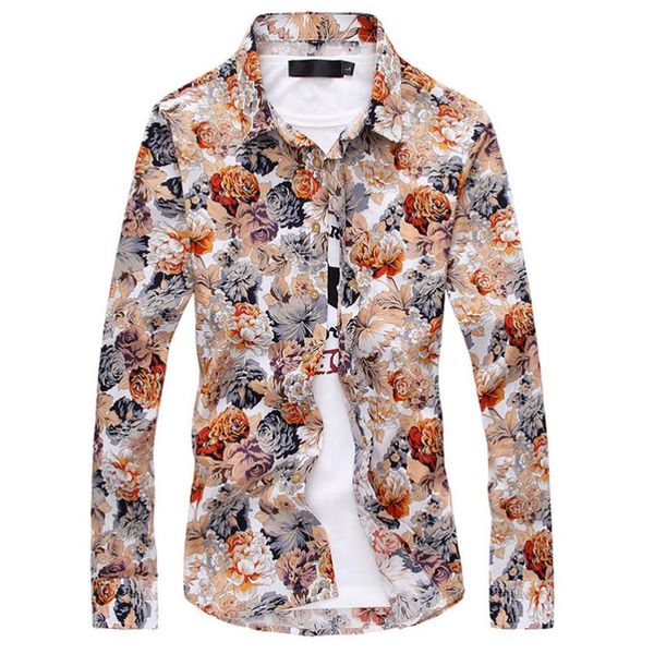 

new fashion men long sleeved shirts flower multi-color selection men casual shirt asian size s  l xl xxl xxxl, White;black