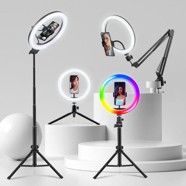 

ailehkuo rgb selfie ring light photography свет светодиодный ободок лампы с мобильным держателем большой штатив для youtube tok ringlight