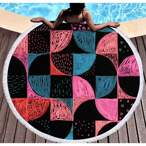 

nordic colorful round geometry towel beach yoga blanket home use family girl decoration strandlaken microfiber for living bathro f wmtybt