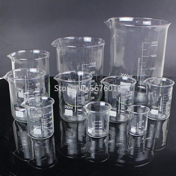 

1 lot lab 25ml to 2000ml low form beaker chemistry laboratory glass transparent beaker flask thickened with spout