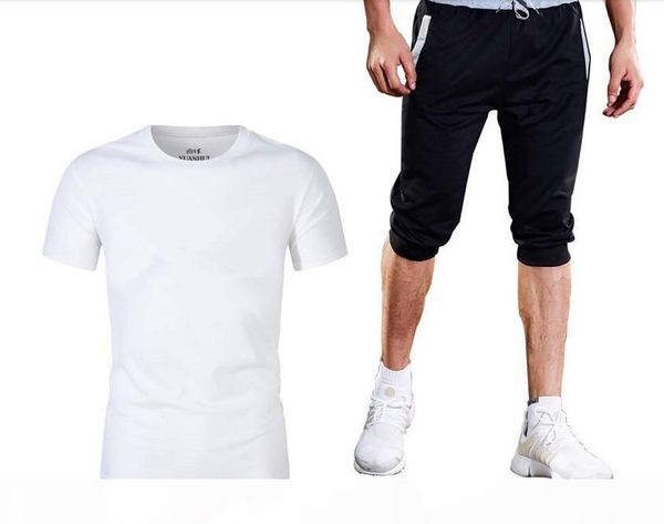

mens suit t-shirt shorts mens brand clothing two piece suit sportswear fashion casual tshirt gym 2019 fitness, Gray
