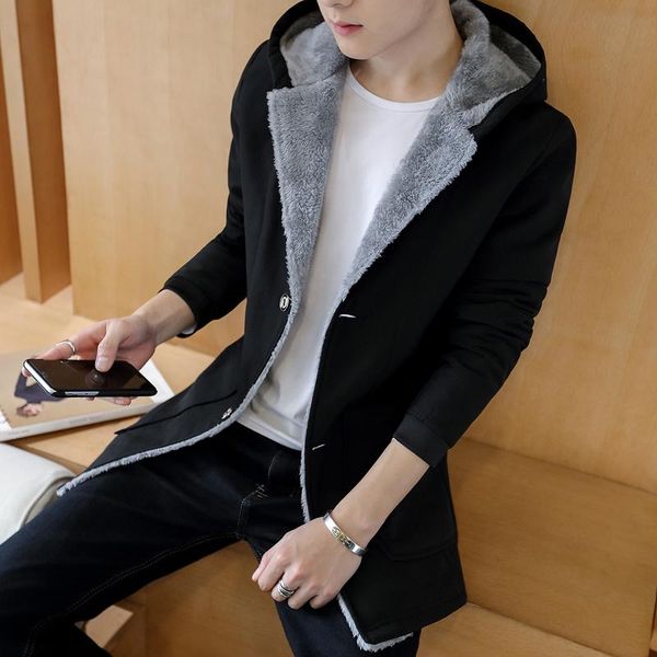 

men's down & parkas winter thickened cotton clothes men slimming medium-jacket clothing trend handsome velvet man, Black