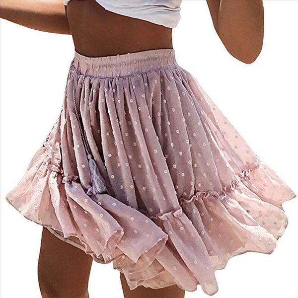 

2021 womens pleated ruffle dot skirts cute beach style short skirt high waist a line skirts spodnica damska 20, Black