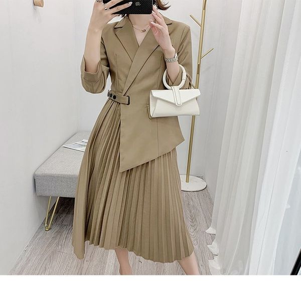 

2021 new solid irregular tender color a word spring and autumn feminine fashion dress in commuting temperament 369l, Black;gray