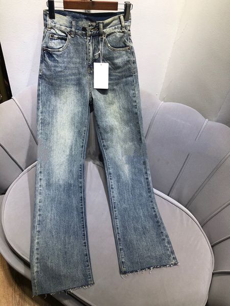 

2020 autumn and winter new luxury design retro wash and old micro-flared pants all-match super classic ladies jeans ing, Blue