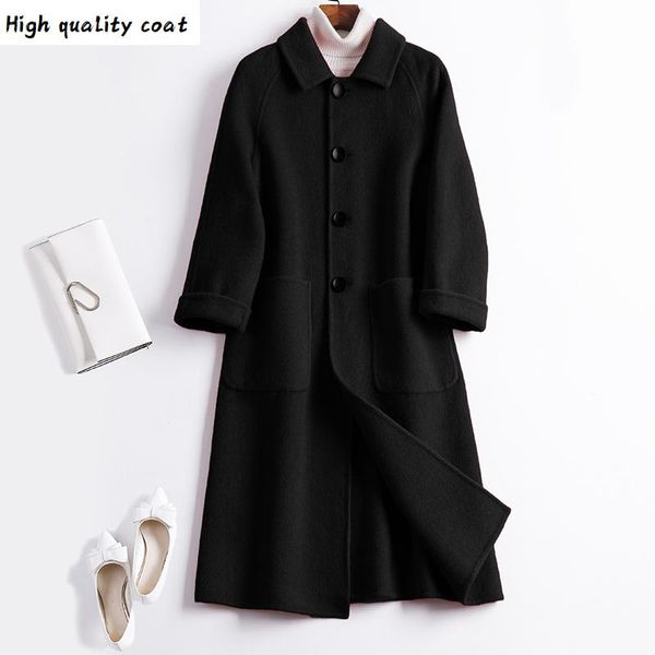 

autumn spring coat female jacket korean vintage black long wool coat women clothes 2020 outwear coats abrigo mujer 19001 zt2517