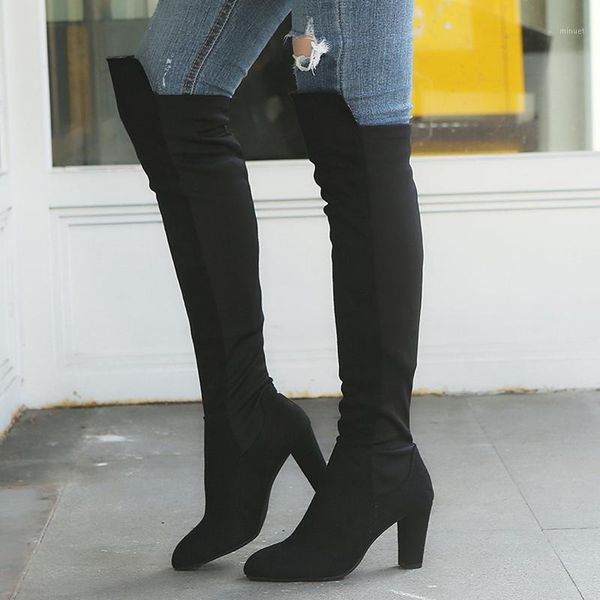 

new women autumn winter patchwork over-the-knee boots high spike heels round toe solid black gray casual warm size 34-43 7n05251