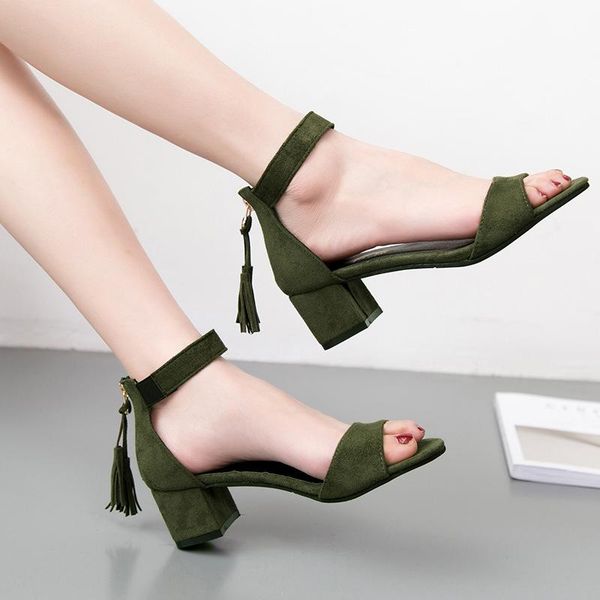 

2021 summer new suede grinding sand with fish mouth thick sandals fashion tassel zipper sandals sandalias mujer, Black