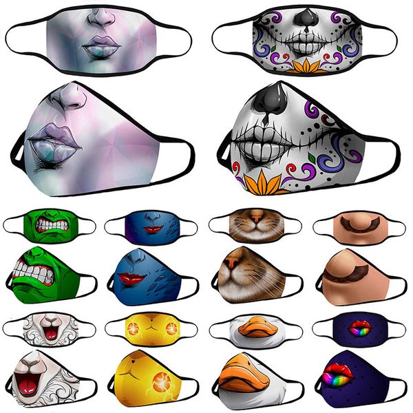 

fashion mask new printed protective halloween funny clown skull washable filter outdoor anti-fog and dustproof washable mask