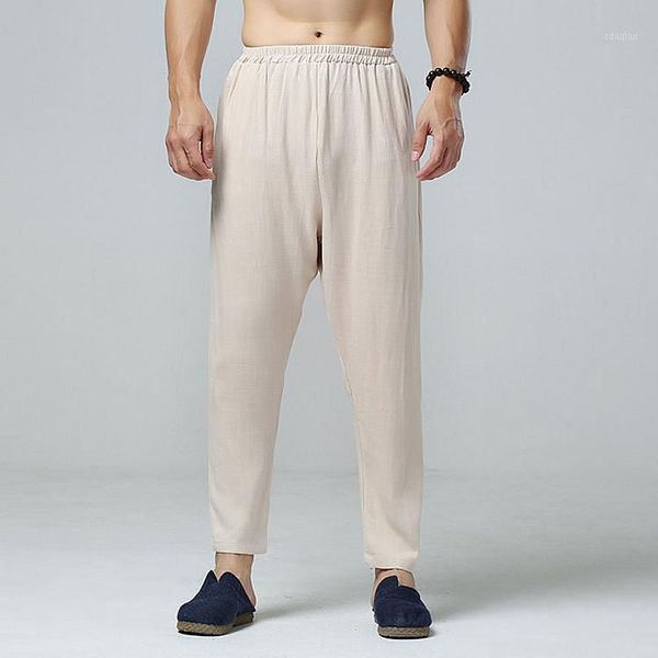 

men's pants plus size m-6xl fashion men nine points midrange casual bundling waist tie harlan male pure color pencil comfort1, Black