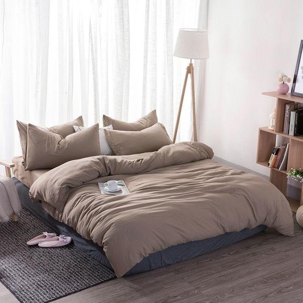 

bedding set 200 Ã 230 japanese washed cotton extra large bedding set solid color four-piece solid down quilt cover