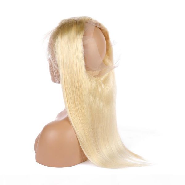 

pre plucked 360 band lace frontal bleach blonde full frontals straight peruvian human hair 360 band lace closure 22.5x4x2" pure 613 col, Black;brown