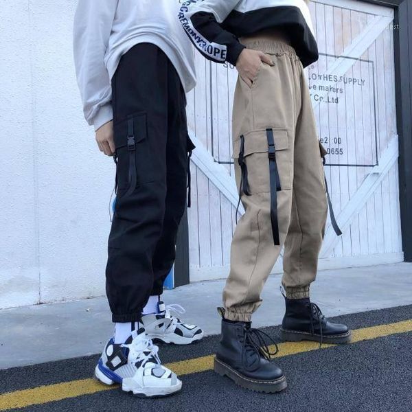 

men's pants mens cargo harem casual joggers baggy tactical trousers harajuku streetwear hip hop with side pockets1, Black