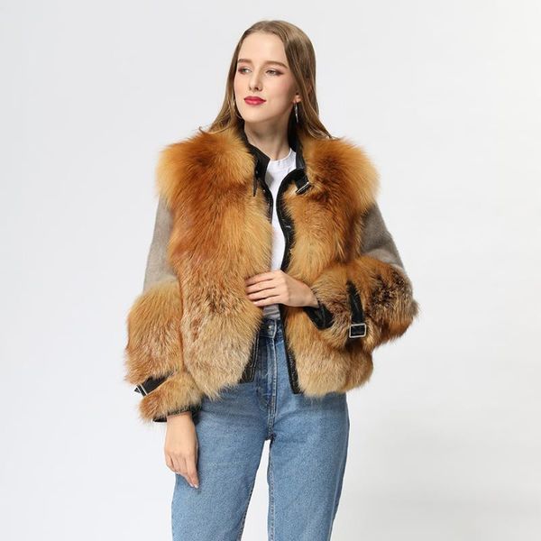 

janefur new fashion ladies real fur coat with collar & cuff belt1, Black