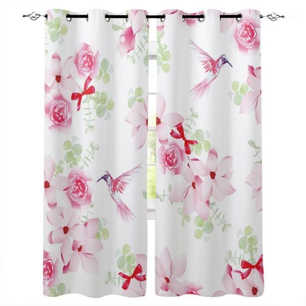 

animal bird pink flowers green leaves window curtains living room boys children bedroom kids cortina window treatment home decor1