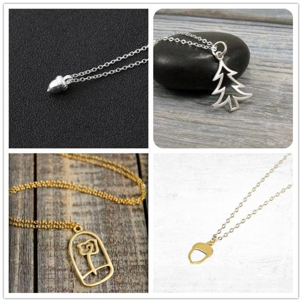 

pinecone acorn oak pine cone christmas tree enchanted rose flower leaf in terrarium necklaces plant pendant chain women jewelry1, Silver