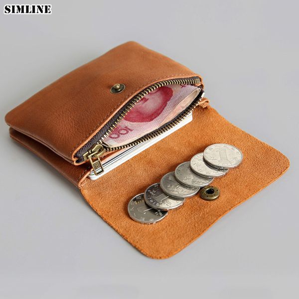 

simline genuine leather men wallet men's women vintage short small mini wallets coin purse card holder zipper pocket carteira c1115, Red;black